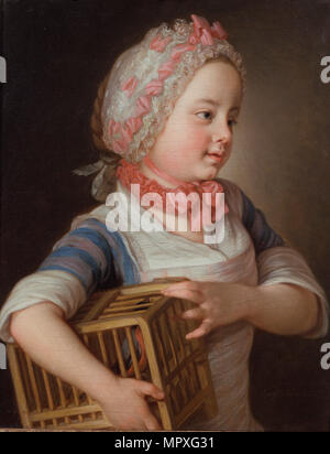Girl with Bullfinch in a Cage, 1766. Stock Photo