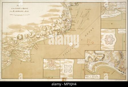 'Plan of the coast of Kent from Ramsgate to Rye', 1740. Artist: Unknown. Stock Photo