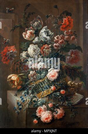 'Flower Piece with Variegated Tulips', 1721. Artist: Jean-Baptiste Morel. Stock Photo