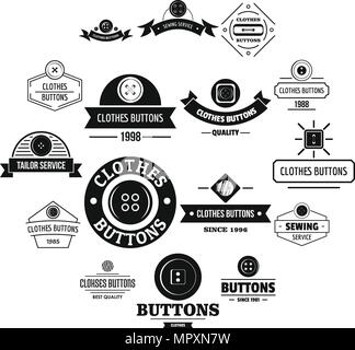 Clothes button sewing logo icons set, simple style Stock Vector