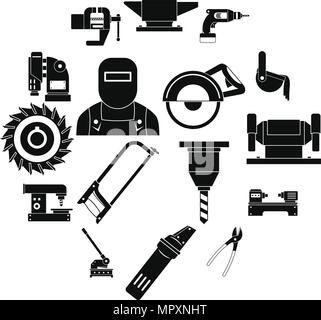 Metal working icons set, simple style Stock Vector