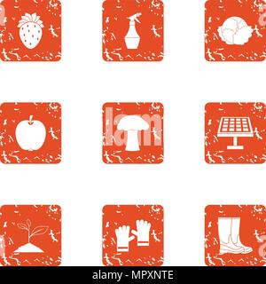 Grow grass icons set, grunge style Stock Vector