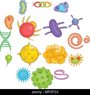Virus icons set in cartoon style Stock Vector