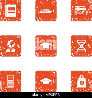 Online research icons set, grunge style Stock Vector