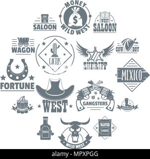 Wild west logo icons set, simple style Stock Vector