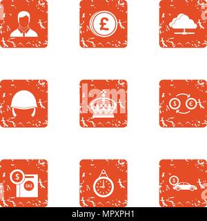 Remittance icons set, grunge style Stock Vector