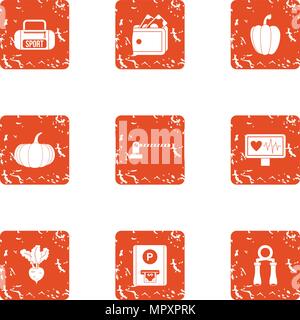 Training route icons set, grunge style Stock Vector