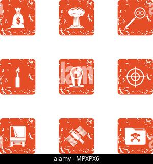 Impact icons set, grunge style Stock Vector