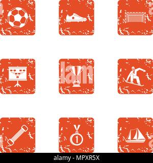 Soccer icons set, grunge style Stock Vector