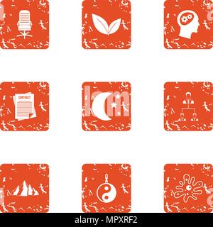 Brain icons set, grunge style Stock Vector