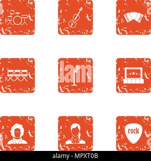 Recital icons set, grunge style Stock Vector