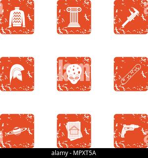 Sci icons set, grunge style Stock Vector