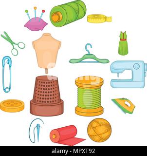 Tailoring icons set, cartoon style Stock Vector