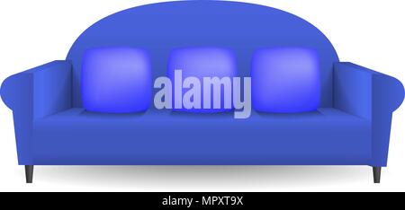 Blue soft sofa mockup, realistic style Stock Vector