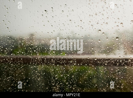 Close-up of wet window during rainy season Stock Photo