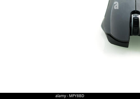 Wireless black computer mouse isolated on white background, closeup frontview Stock Photo