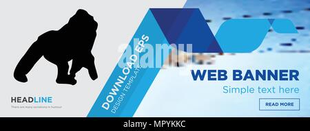 gorilla concept horizontal webpage banner template design on abstract background with flat modern isolated vector icon and geometric shapes Stock Vector