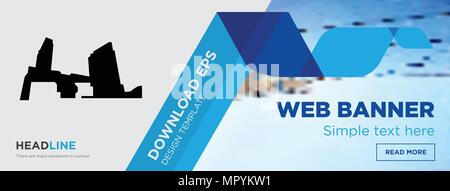 long island concept horizontal webpage banner template design on abstract background with flat modern isolated vector icon and geometric shapes Stock Vector