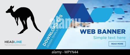 kangaroo concept horizontal webpage banner template design on abstract background with flat modern isolated vector icon and geometric shapes Stock Vector