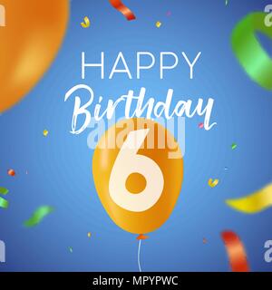 Happy Birthday six 6 year, fun design with number, text label and ...