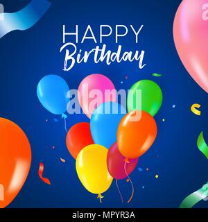 Happy birthday greeting card design with fun party balloons and confetti decoration background. EPS10 vector. Stock Vector