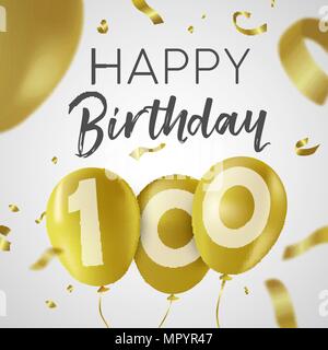 Happy 100th birthday gold balloon greeting background. 3D Rendering ...