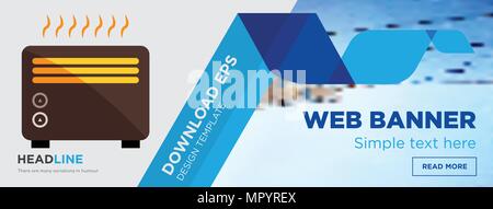 heater concept horizontal webpage banner template design on abstract background with flat modern isolated vector icon and geometric shapes. Stock Vector