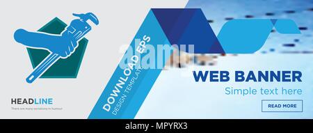 plumber concept horizontal webpage banner template design on abstract background with flat modern isolated vector icon and geometric shapes. Stock Vector