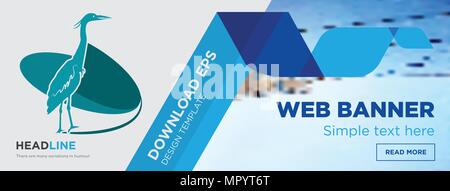 heron concept horizontal webpage banner template design on abstract background with flat modern isolated vector icon and geometric shapes. Stock Vector