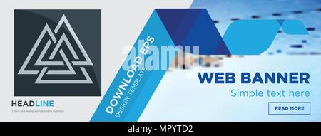 valknut concept horizontal webpage banner template design on abstract background with flat modern isolated vector icon and geometric shapes. Stock Vector