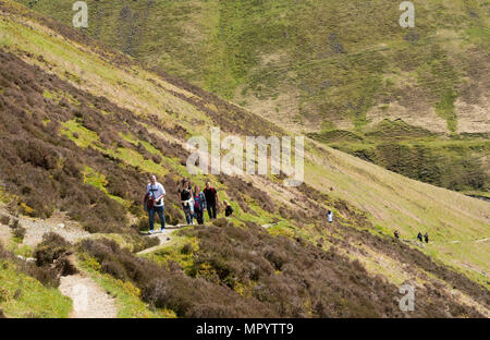 A group of walkers climb the path alongside The Grey Mare's Tail  waterfall, near Moffat, Dumfries & Galloway, Scotland, UK Stock Photo