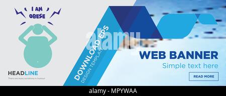 obesity concept horizontal webpage banner template design on abstract background with flat modern isolated vector icon and geometric shapes. Stock Vector