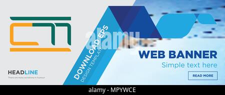 concept horizontal webpage banner template design on abstract background with flat modern isolated vector icon and geometric shapes. Stock Vector