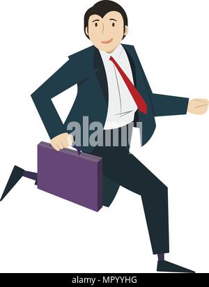 Happy businessman running with case in his hand. Concept of successful business. Vector, illustration, flat Stock Vector