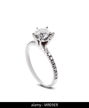 Diamond engagement ring, isolated on white background. Stock Photo