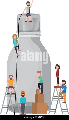 minipeople team working in bottle Stock Vector