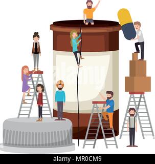 minipeople team working in bottle drugs Stock Vector