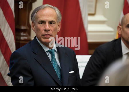 Texas Gov. Greg Abbott hosts a panel studying school safety and student mental health issues in the wake of a shooting at Santa Fe TX High School that left ten dead. Stock Photo