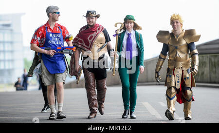London, UK.  25 May 2018.  Cosplayers attend MCM Comic Con at Excel in East London.   Thousands of fans of video games, comic books and other popular culture take the opportunity to dress up as their favourite characters as they attend the opening day of the three day festival.  Credit: Stephen Chung / Alamy Live News Stock Photo