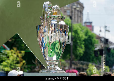 KYIV, UKRAINE - May 25, 2018: Presentation of Champions league cup on the scene on the streets of Kyiv. Welcome to Final Kyiv 2018! Credit: Didi/Alamy Live News