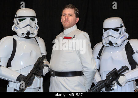 ExCel, London, 25th May 2018. The Star Wars Stormtroopers have arrived. Cosplayers, Comic Characters, Superheros and costumed visitors come together for MCM Comicon's London Opening Day 2018, running at ExCel Exhibition Centre May 25-27th. Credit: Imageplotter News and Sports/Alamy Live News Stock Photo