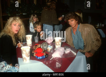 INGLEWOOD, CA - MARCH 6: Actor Michael Landon (R) son Sean Landon, wife Cindy Landon (L) and daughter Jennifer Landon attend the Moscow Circus Opening Night Performance on March 6, 1991 at the Great Western Forum in Inglewood, California. Photo by Barry King/Alamy Stock Photo Stock Photo