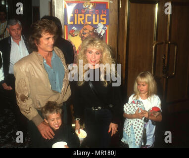 INGLEWOOD, CA - MARCH 6: Actor Michael Landon, son Sean Landon, wife Cindy Landon and daughter Jennifer Landon attend the Moscow Circus Opening Night Performance on March 6, 1991 at the Great Western Forum in Inglewood, California. Photo by Barry King/Alamy Stock Photo Stock Photo