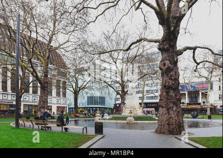 London, UK - April 2018: Statue of William Shakespeare sculpted by Giovanni Fontana, in Leicester Square Gardens in City of Westminster, London Stock Photo