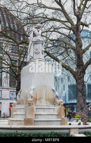 London, UK - April 2018: Statue of William Shakespeare sculpted by Giovanni Fontana, in Leicester Square Gardens in City of Westminster, London Stock Photo