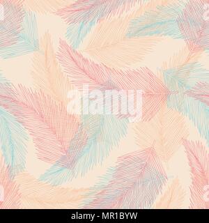 Coconut leaves in red, orange and blue color random on pastel background. Seamless pattern background design for Summer season in vector illustration. Stock Vector