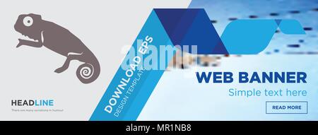 chameleon concept horizontal webpage banner template design on abstract background with flat modern isolated vector icon and geometric shapes Stock Vector