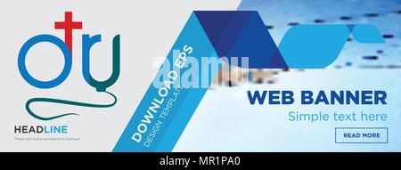 dr. concept horizontal webpage banner template design on abstract background with flat modern isolated vector icon and geometric shapes Stock Vector