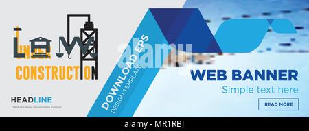 under construction concept horizontal webpage banner template design on abstract background with flat modern isolated vector icon and geometric shapes Stock Vector