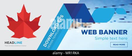 canada leaf concept horizontal webpage banner template design on abstract background with flat modern isolated vector icon and geometric shapes Stock Vector